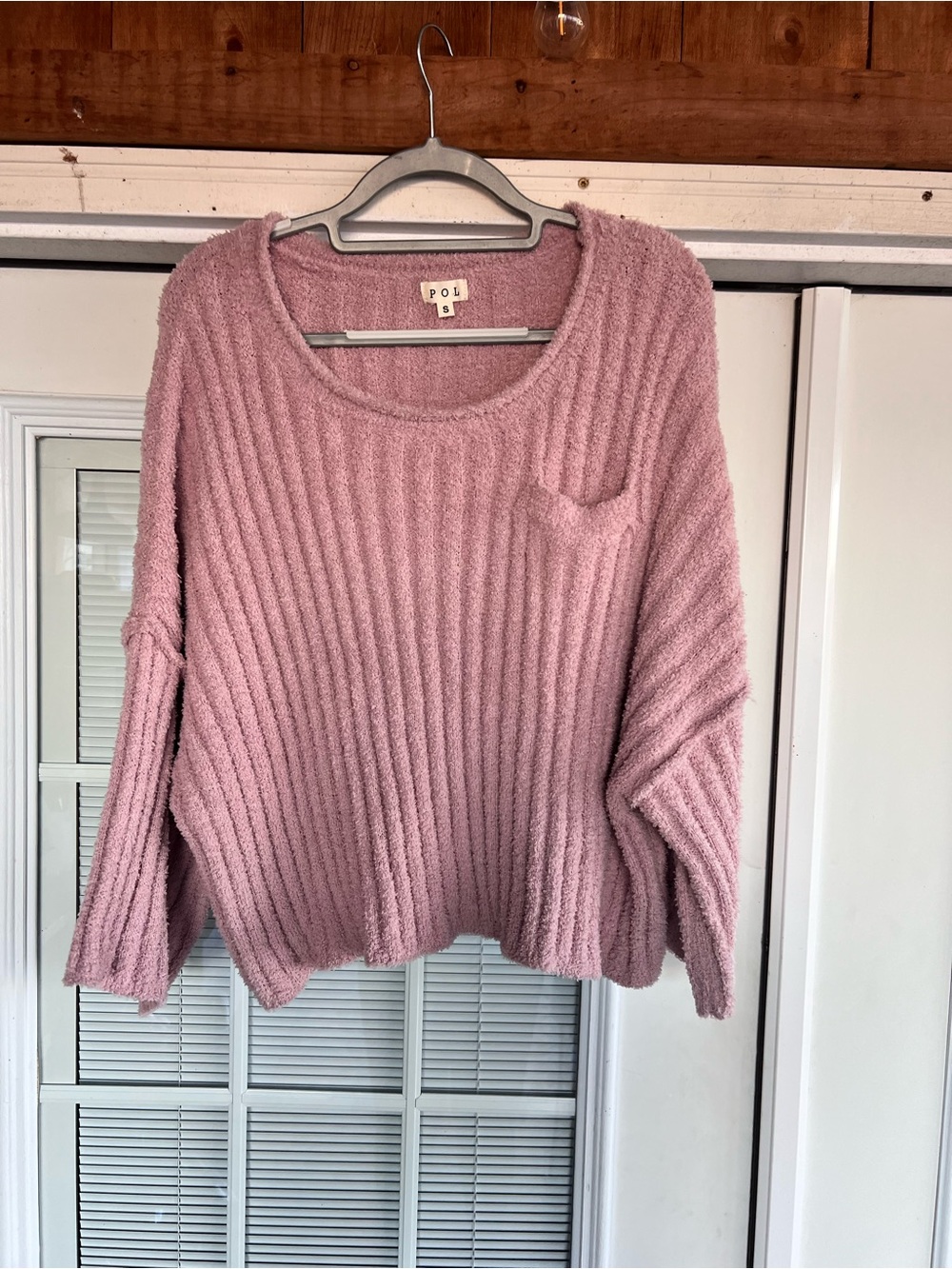 POL Ribbed Scoop Neck Pullover in Blush Pink